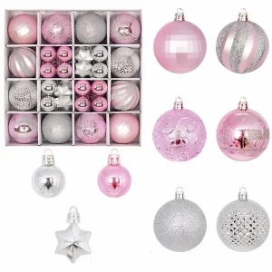 44 boules Noël Rose et Argent